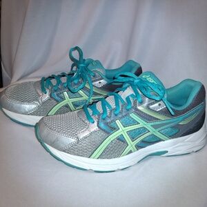 ASICS Women's Gray and Teal Lace-Up Running Sneakers